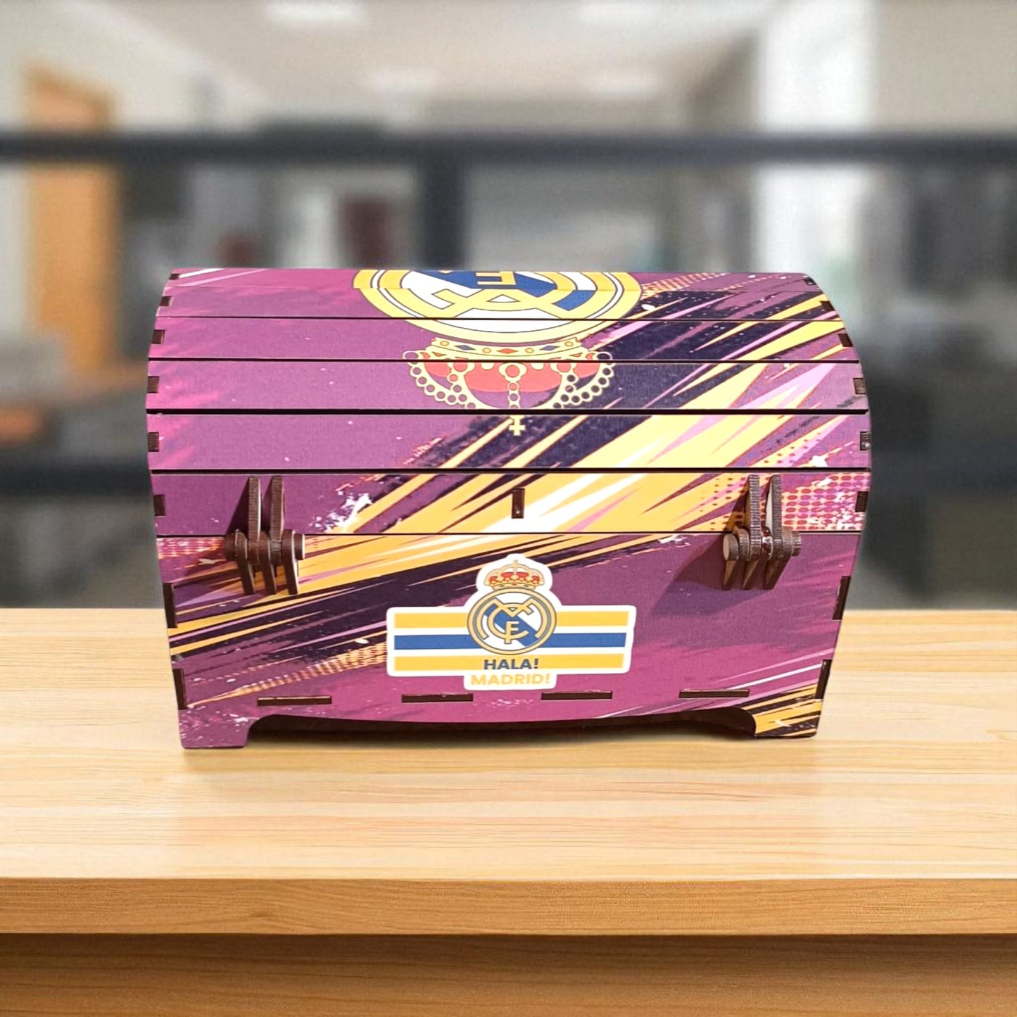 Cofre de Madera Real Madrid – Baúl Decorativo a Todo Color