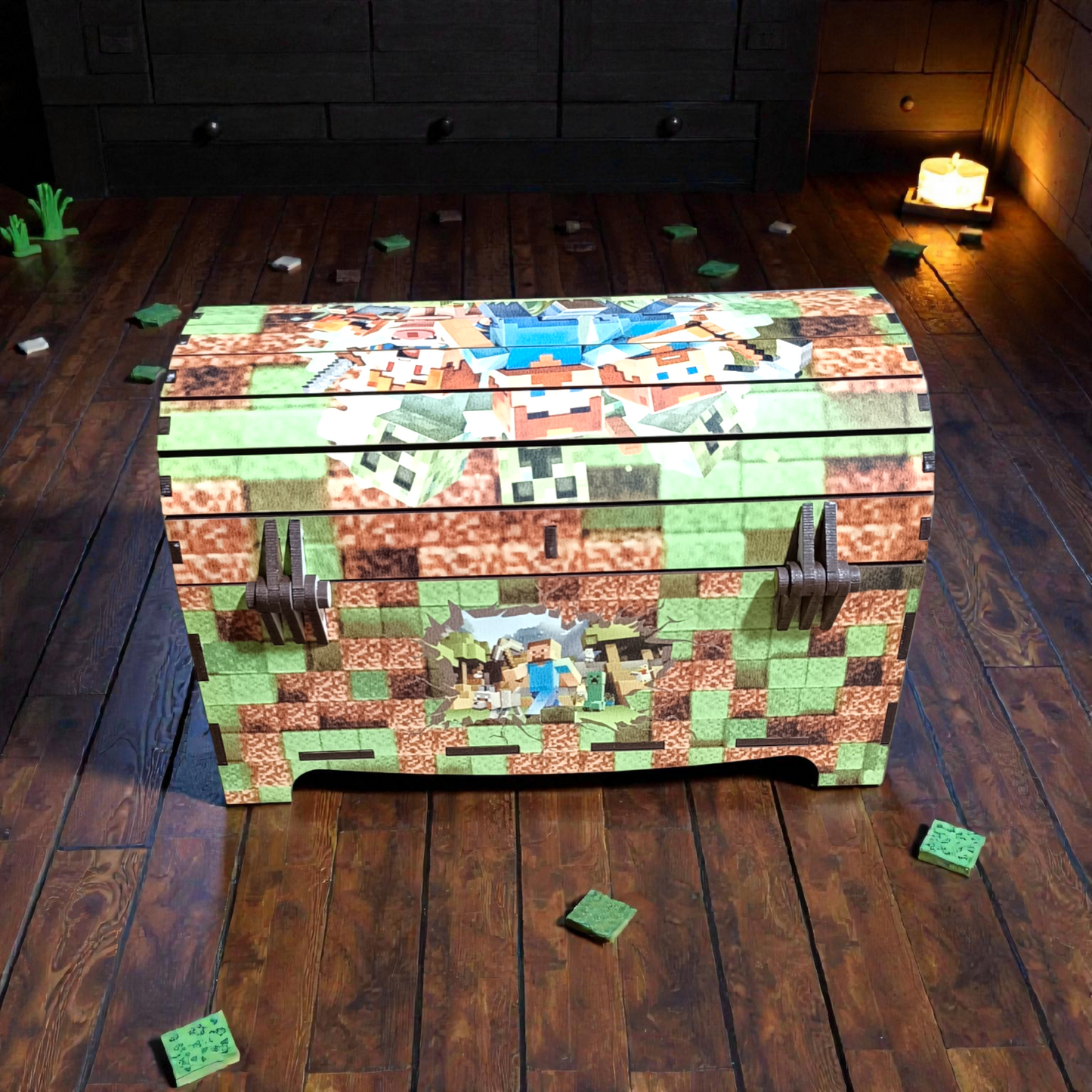 Cofre de Madera Minecraft – Baúl Decorativo Pixelado a Todo Color