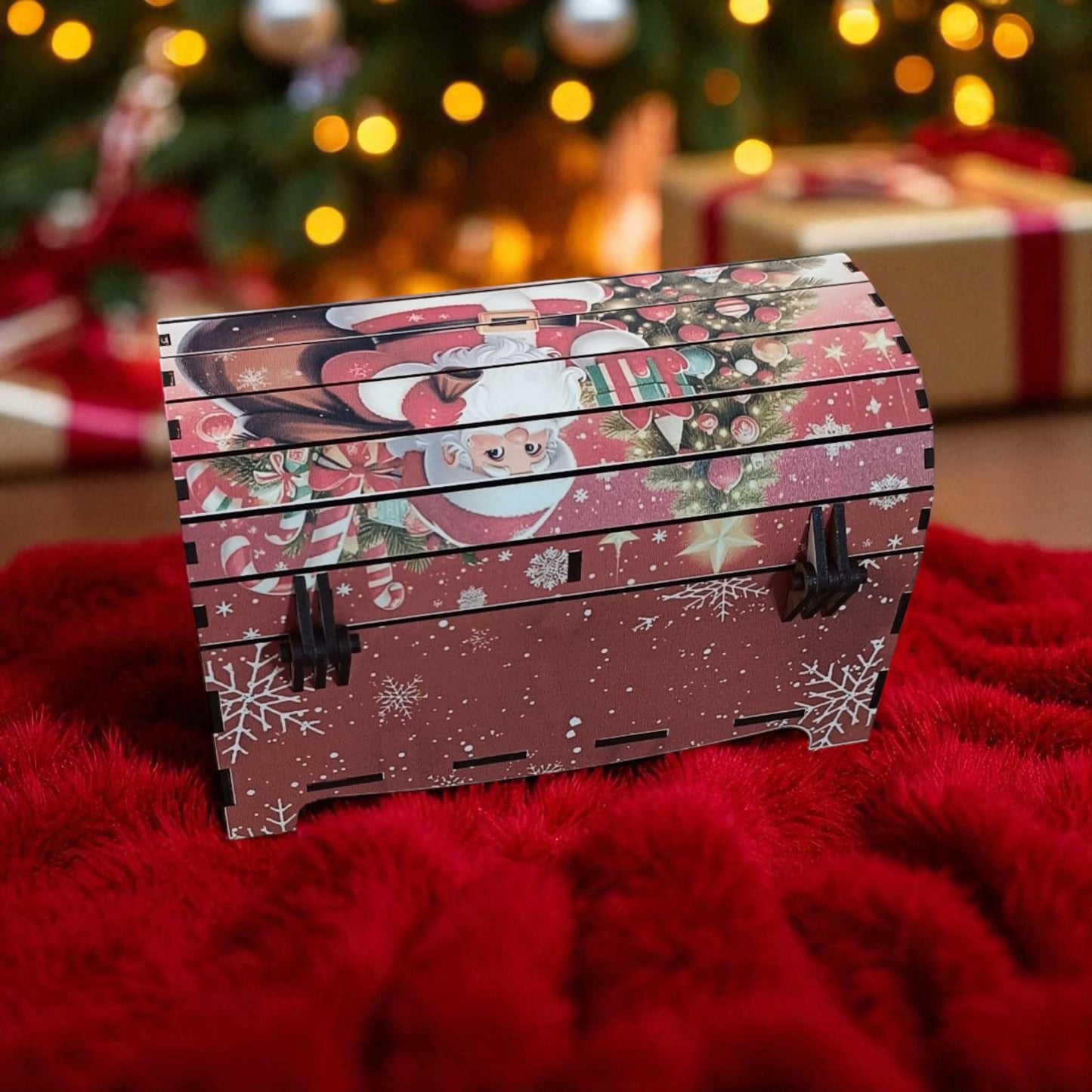 Cofre de Madera Papá Noel a Todo Color – 22x11 cm | Regalo y Decoración Navideña