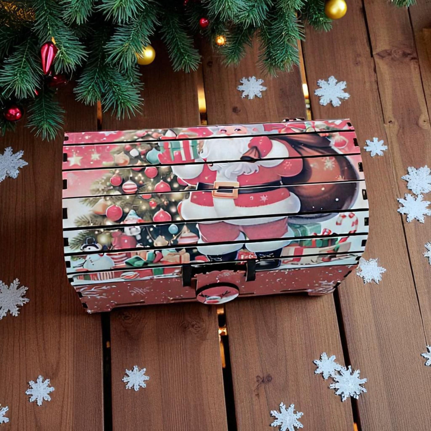 Cofre de Madera Papá Noel a Todo Color – 22x11 cm | Regalo y Decoración Navideña