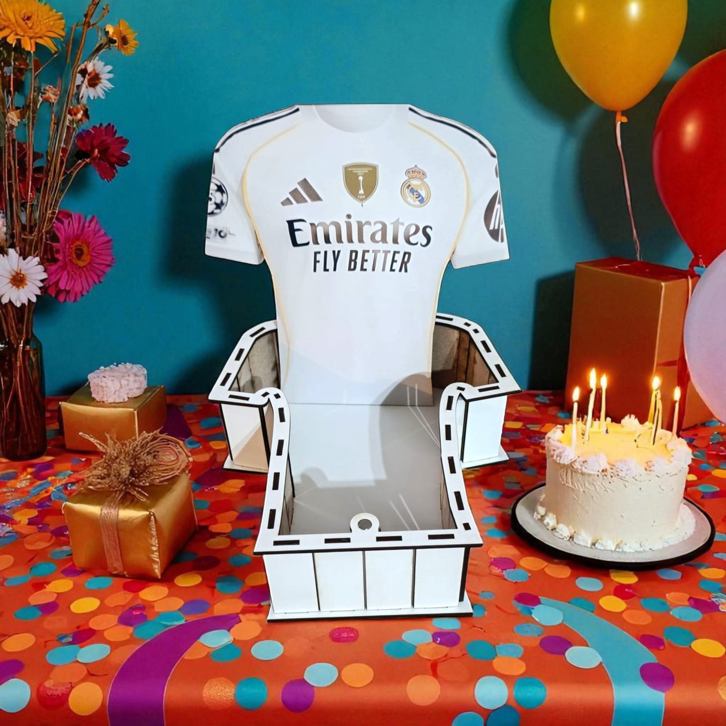 Caja de Madera en Forma de Camiseta – Real Madrid, Barça o Personalizada