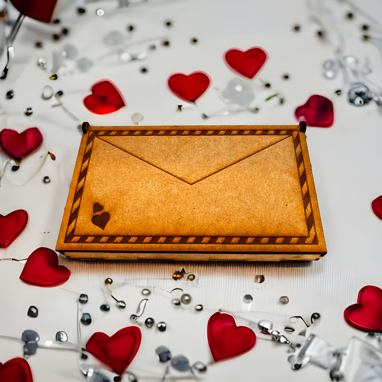 "Caja de madera con diseño de carta personalizada"