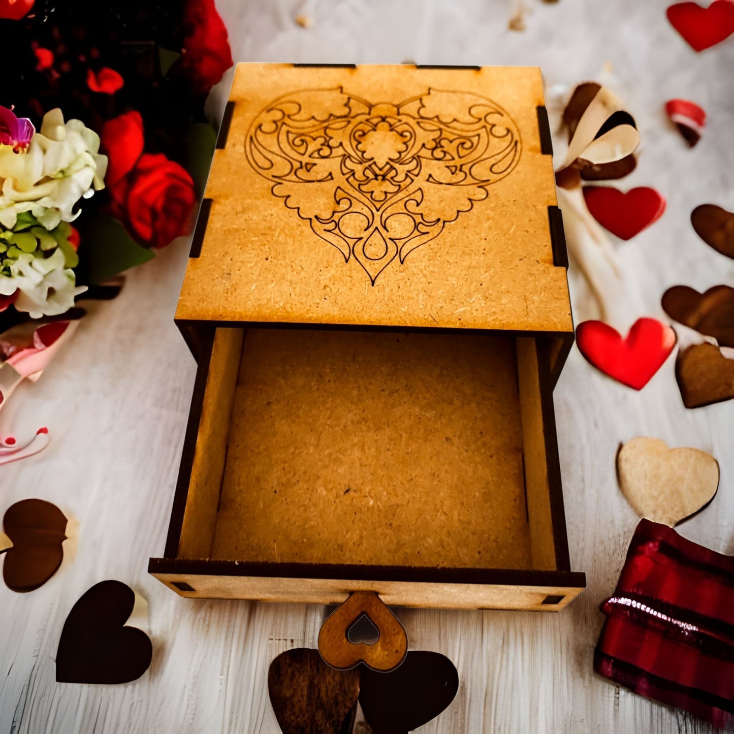 "Cajita de Madera Cajón con Grabado de Corazón: El Regalo Perfecto para Enamorados" - fusoregalos