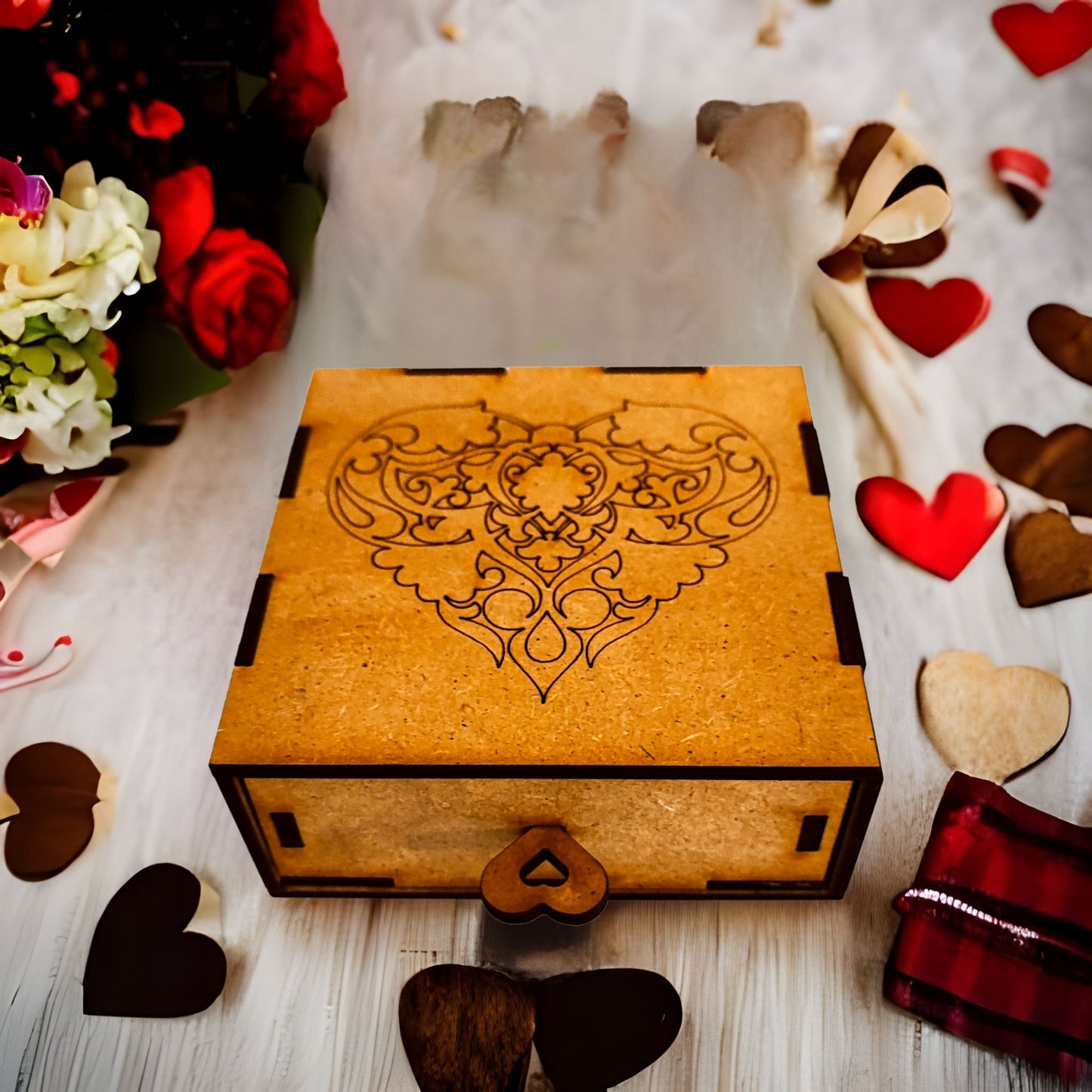 "Cajita de Madera Cajón con Grabado de Corazón: El Regalo Perfecto para Enamorados" - fusoregalos