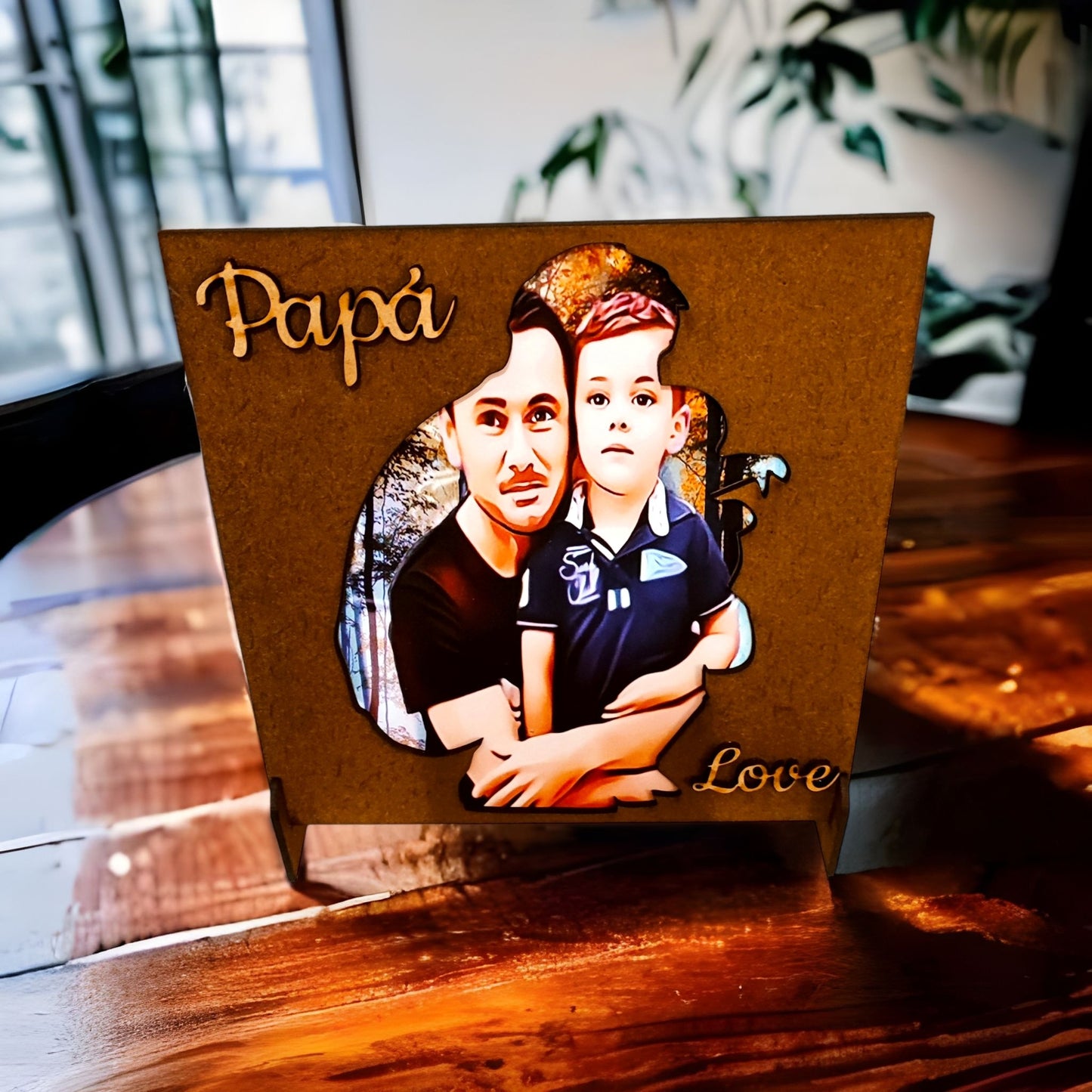 "Porta fotos personalizado estilo Cartoon en nogal - Muestra tus fotos favoritas con diversión y originalidad diseñadas para ti" - fusoregalos