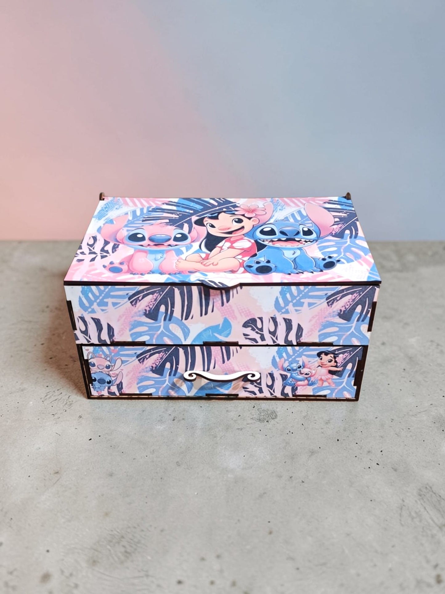 Caja organizadora Lilo y Stitch con cajón de madera