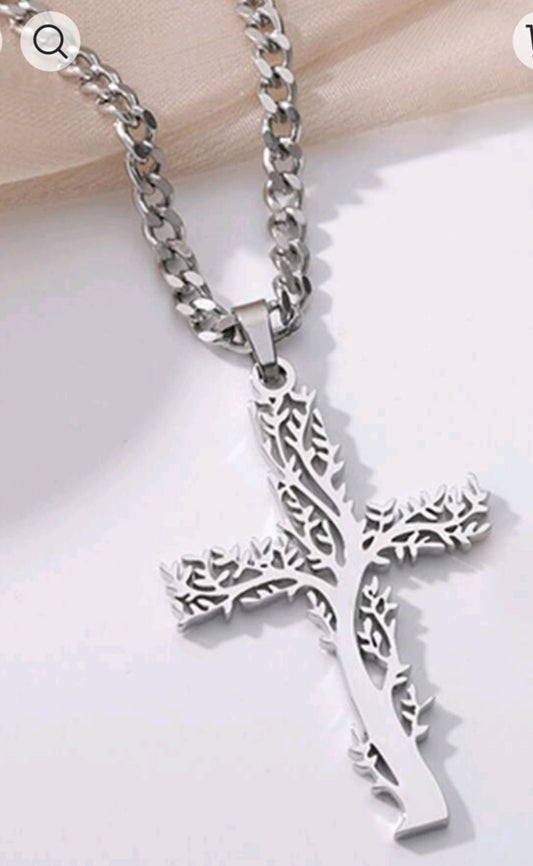 "Collar Cruz y Árbol de la Vida en Acero Inoxidable: Estilo y Espiritualidad"12