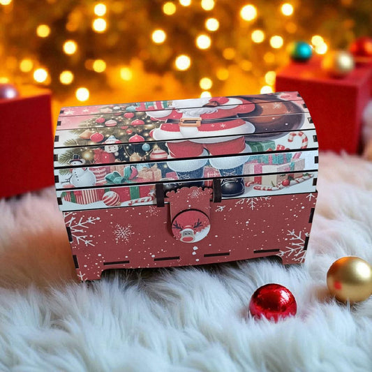 Cofre de Madera Papá Noel a Todo Color – 22x11 cm | Regalo y Decoración Navideña