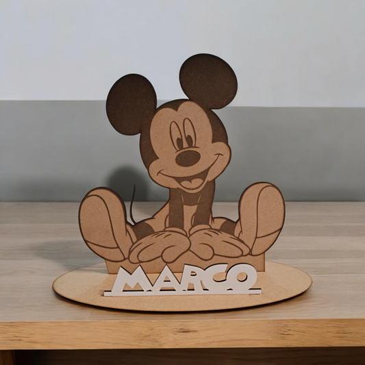 Figura de Madera de Mickey Mouse Personalizada con Nombre – Regalo Único