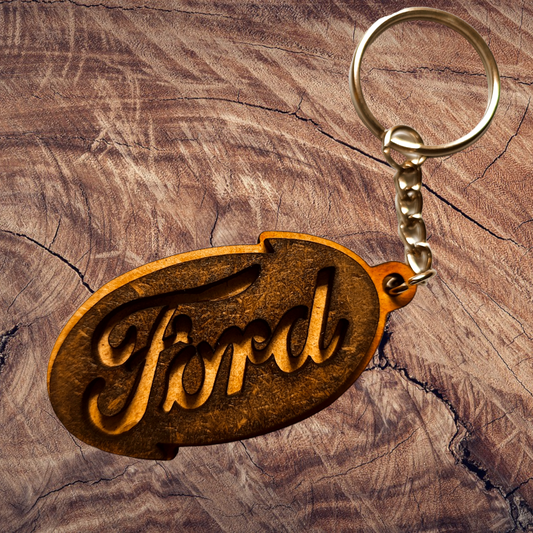 Llavero de madera con logo de Ford