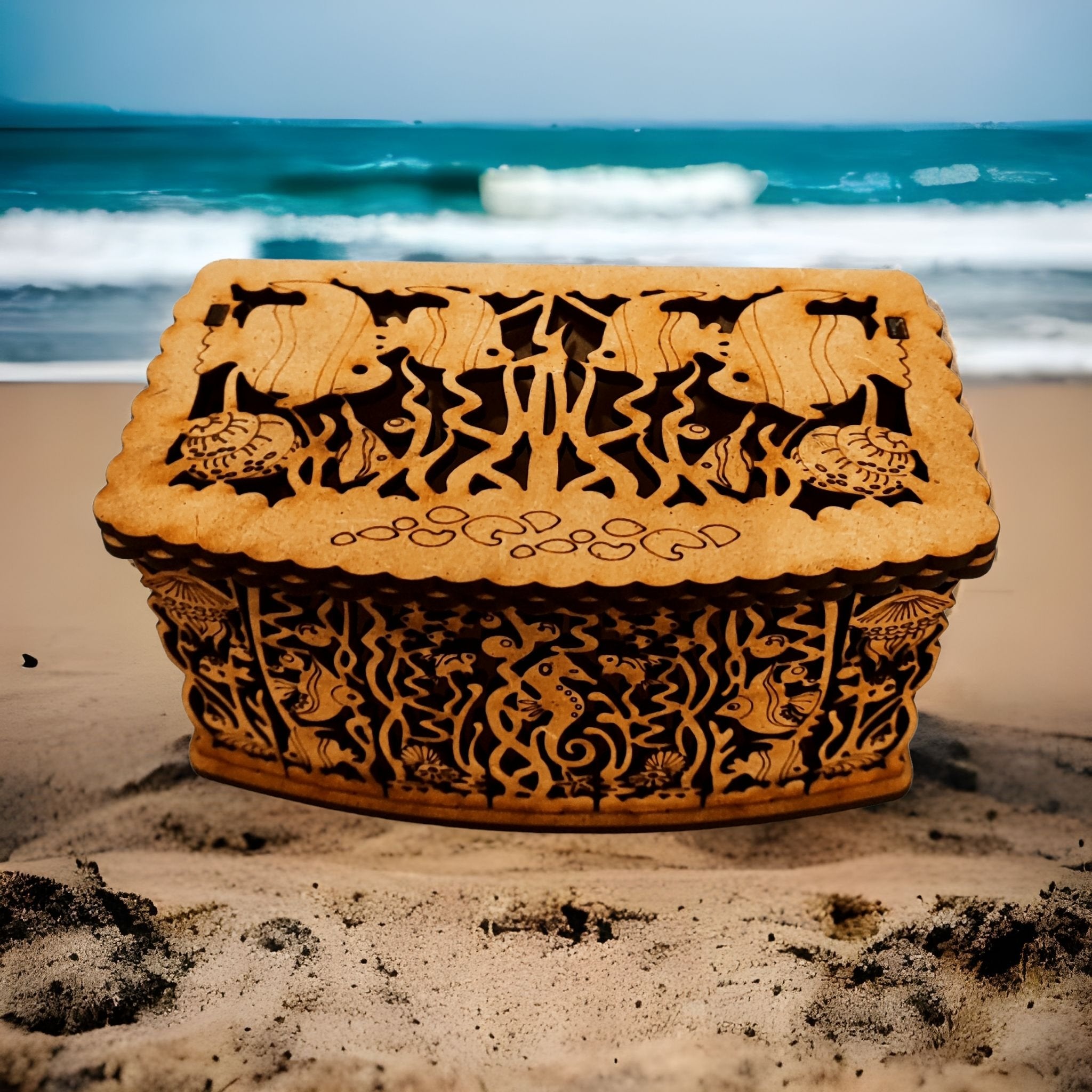 "Cofre de Madera de Peces del Mar - Joyero Artesanal" – fusoregalos